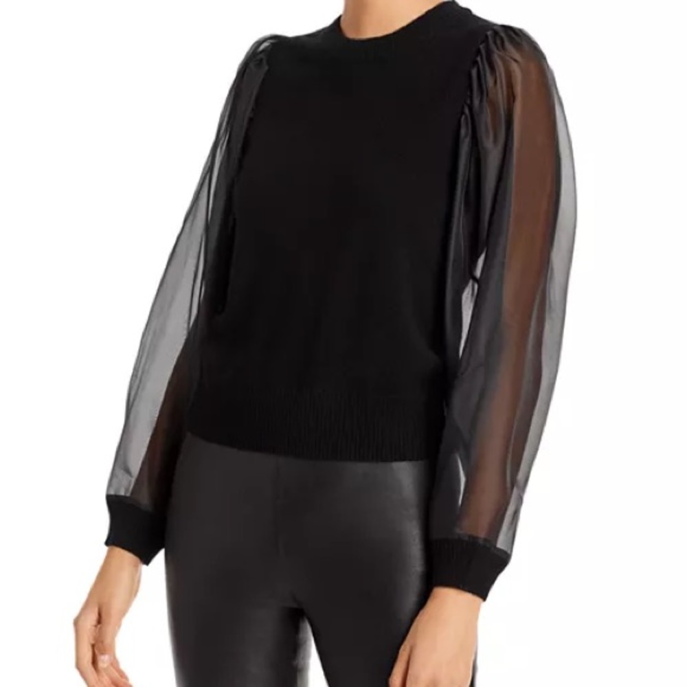 Aqua Cashmere Chiffon Sleeve Sweater Black